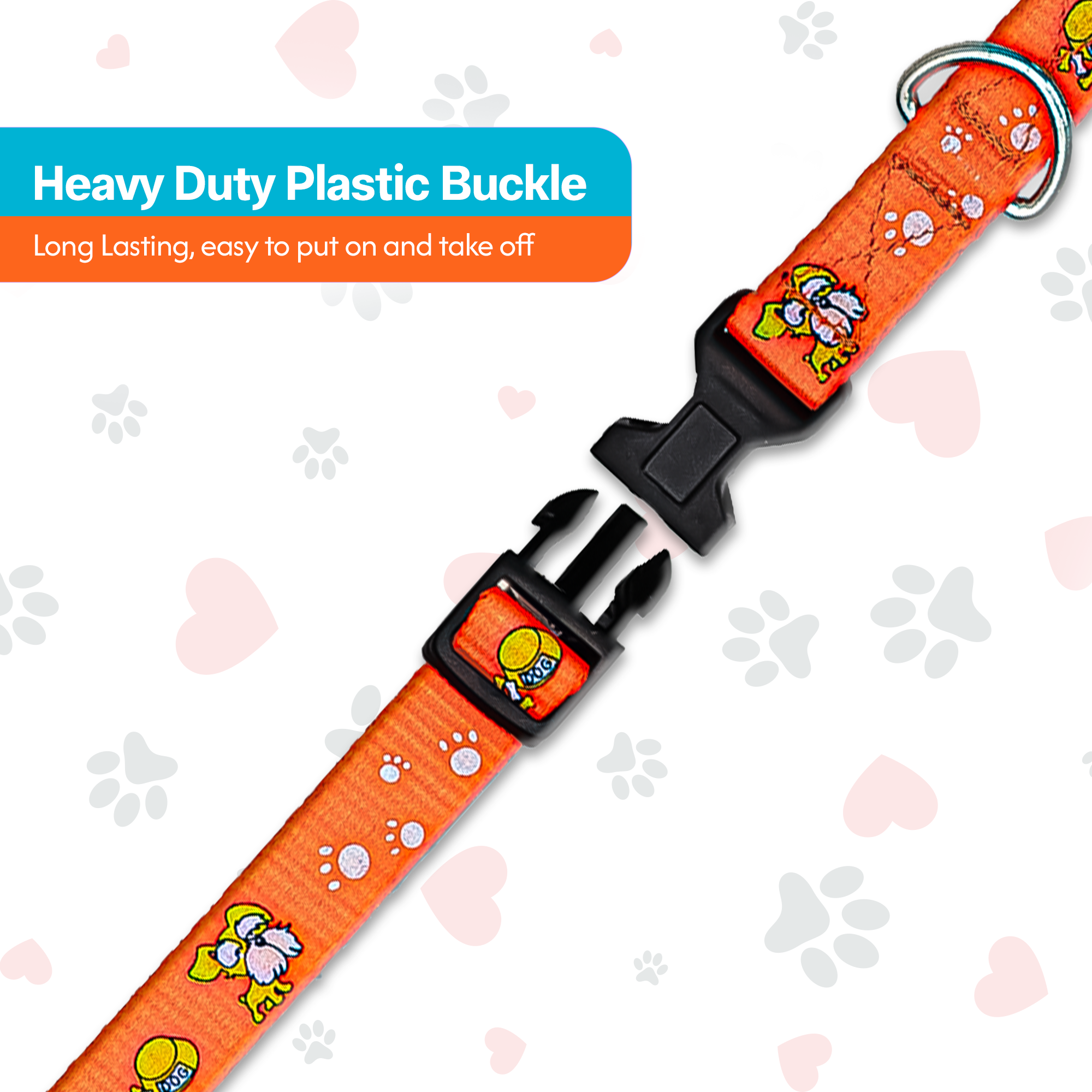 Adil’S Nylon Paw Print Dog Collar with Adjustable Quick Release Buckle & D-Ring for Leashes